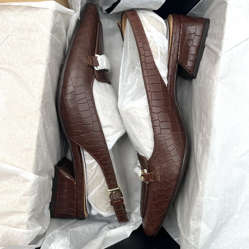 Naturalizer Womens Lindsey Leather Shoes Size 8 Brown Slingback Low Block Heel - Picture 8 of 10